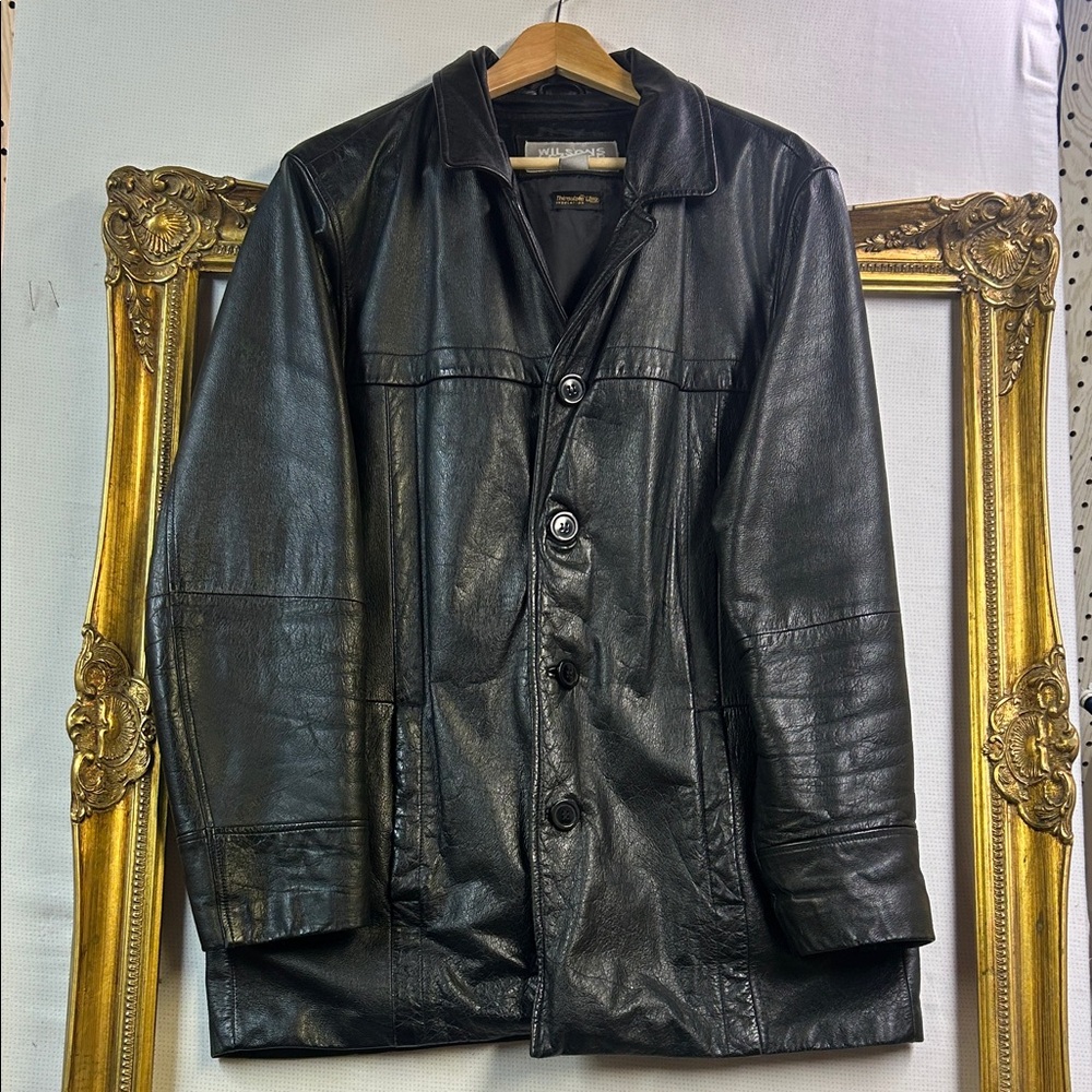 Vintage Men’s Wilsons Leather Black Trench Coat M